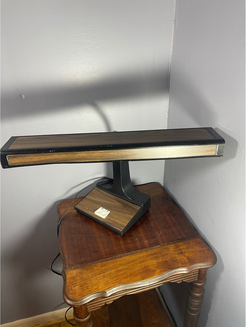 Vintage Desk Lamp with Wood Grain and Black Finish